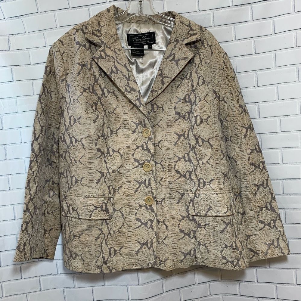 Terry Lewis Snakeskin Print Leather Blazer Sz P1X